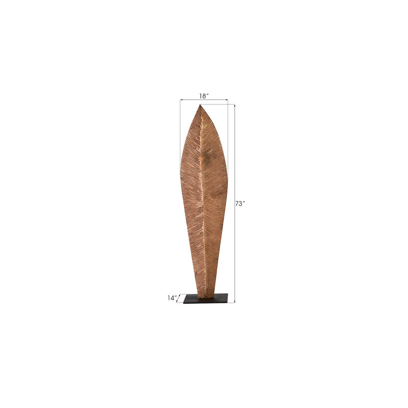 Carved On Stand Sculpture, Copper Leaf, 73" H x 14" W x 18" D