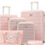 Ensemble de valises rigides 6 pièces avec serrure TSA, ensemble de valise à roulettes 16/20/24/28 pouces avec sac de voyage extensible et trousse de toilette imperméable, poignée réglable (
rose)