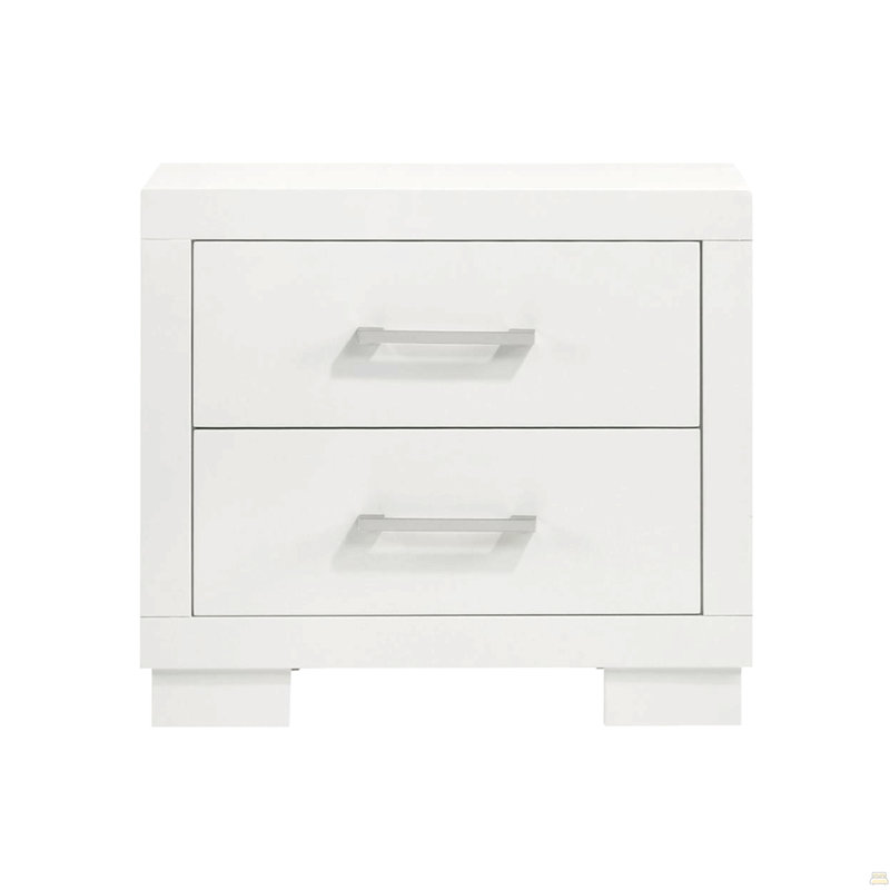 Table de chevet 2 tiroirs en panneau de fibres à densité moyenne blanc