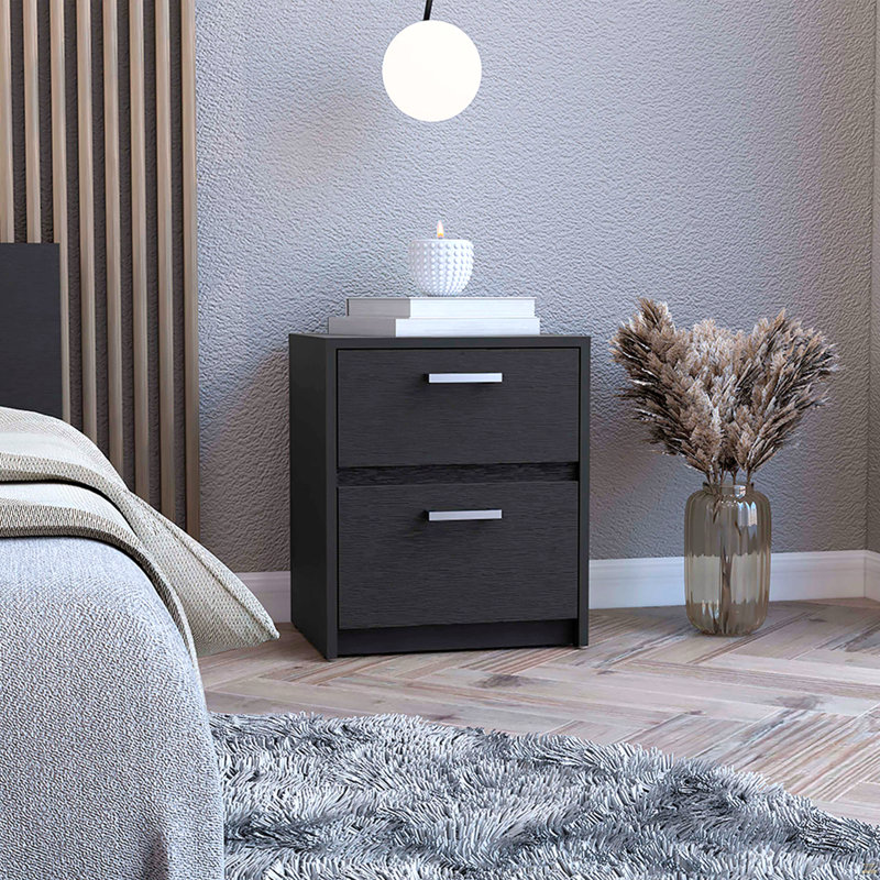 Nightstand Chequered, Two Drawers, Black