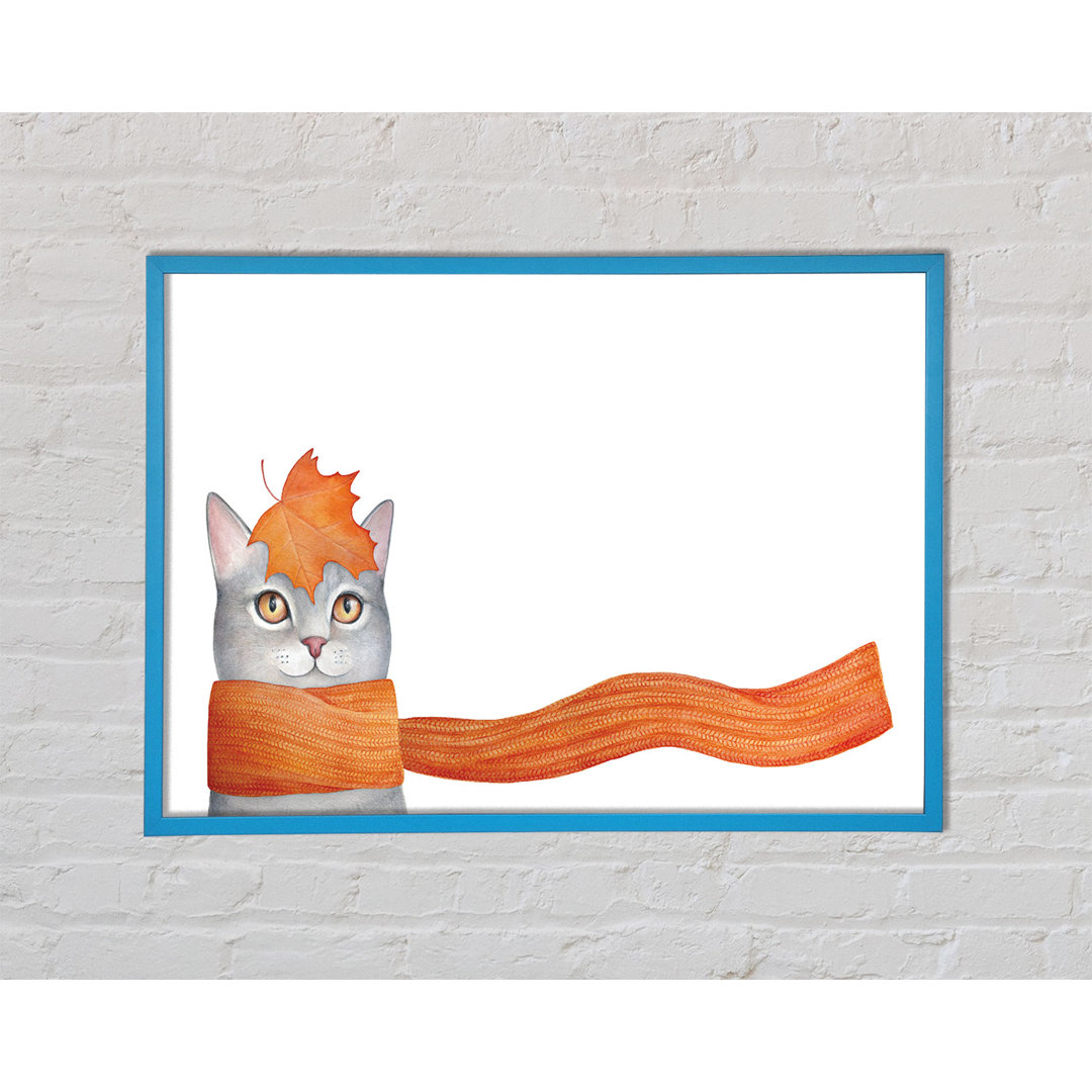 Cat With An Orange Scarf von Unkown - Einzelne Bilderrahmen Kunstdrucke