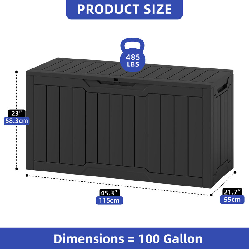 80 Gallon Outdoor Storage Box with Bench Seat Lockable & Weather Resistant, 23" H x 45.3" W x 21.7" D, Black
