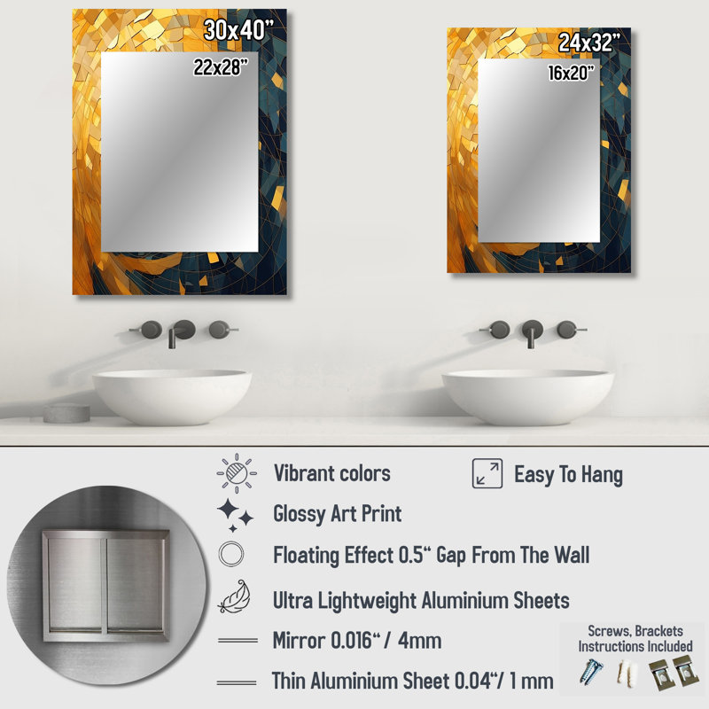 Gold and Black Cubist Visions VI - Cubism Large Wall Mirror, Gold Unique Mirror, Printed Metal Art, 32" x 24"