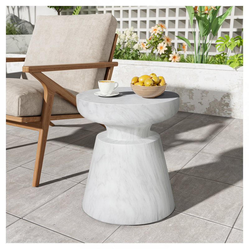 Table d'appoint d'extérieur en travertin Ponti, blanc