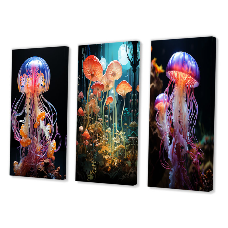 «Jellyfish Luminescent Beauty Pastoral», 3 pièces sur toile, Toile tendue, H 40 po x l 60 po