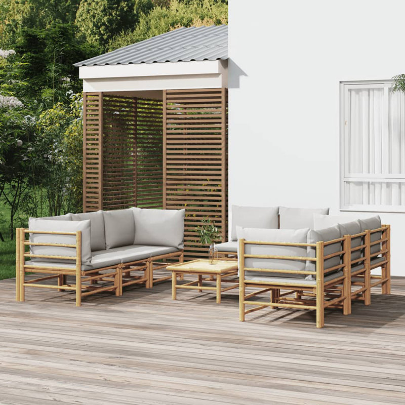 Ensemble de conversation pour 8 personnes avec coussins Deena, Gris clair