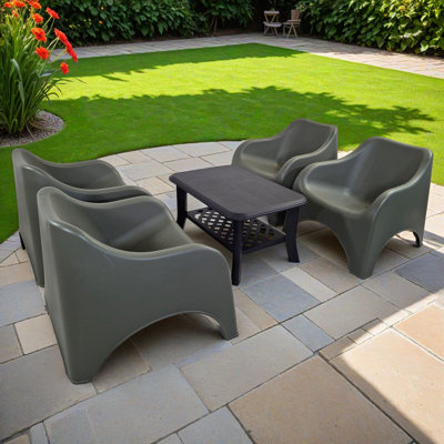 SAVONA Coffee Table with 4 VERONA RELAX Chairs Set Aqua Blue