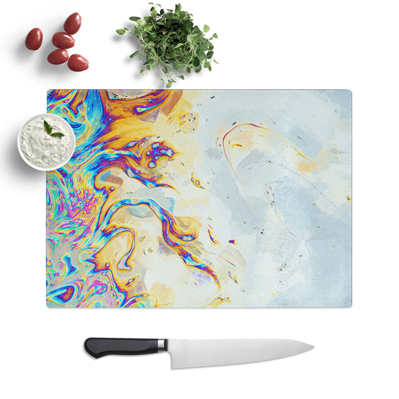 Tempered Glass the Neon River in Abstract Chopping Board, 39 cm W x 28.5 cm L