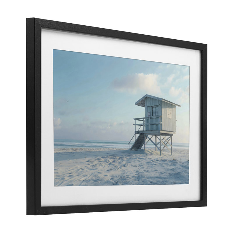 «Blue and White Beach Scene», reproduction encadrée sous verre, design par LSR Design Studio, H 14 po x l 20 po
