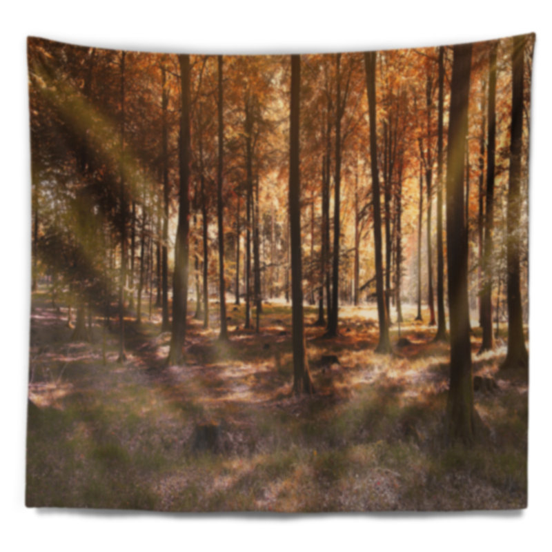 Tapisserie paysage de forêt d'automne avec feuilles orange, H 50 po x l 60 po