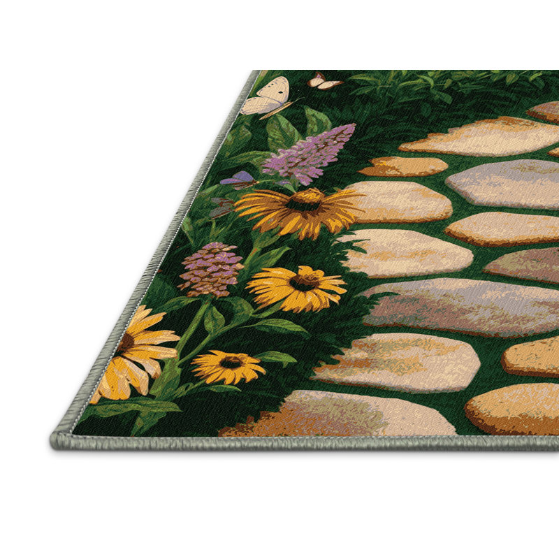 Machine Washable Nature Green Area Rug, Runner 2' x 4'