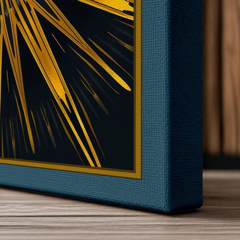 Golden Starburst Geometric - Wrapped Canvas, 18x12 - 45.7 x 30.5 cm, Teal Border