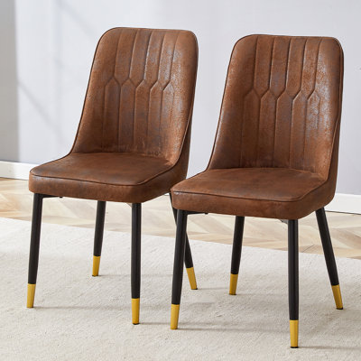 Brown Suede-Like Velvet Dining Chair Set (Two-Pack)Black Metal Legs,Dinning Chairs,Brown.