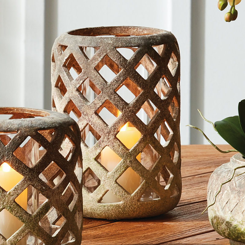 Newport Hurricane Candle Holder, 11.22" H x 8.66" W x 8.66" D, Brown
