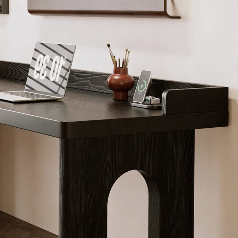 Bureau noir en bois massif en forme de L, 29.53" H x 78.74" W x 47.24" D, Retour à droite