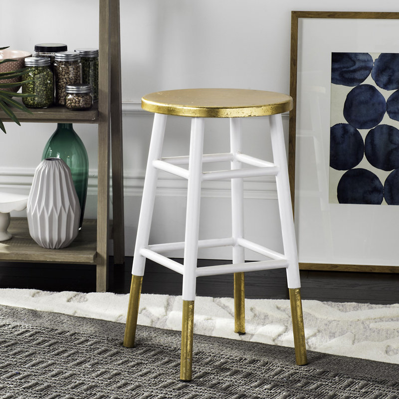 Worcester Counter Stool with Metal Frame, White/Gold
