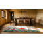 Antique American Scenic Folk Art Farm Cabin Design Hooked Rug