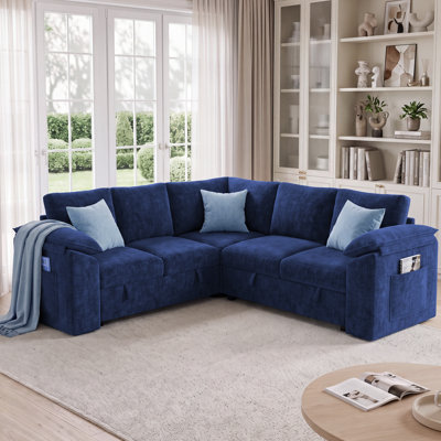 85.4" Sleeper Sectional Sofa with Pull-Out Bed, L-Shaped Couch with Storage Chaise for Living Room