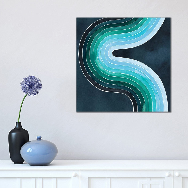 « Mid Century Current II » par Grace Popp-impression d’art graphique, Pas de tapis, H 18 po x l 18 po x 1,5 po, Toile tendue