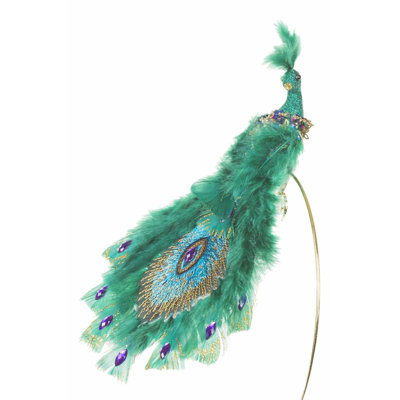 Ornement à clip en forme de paon turquoise