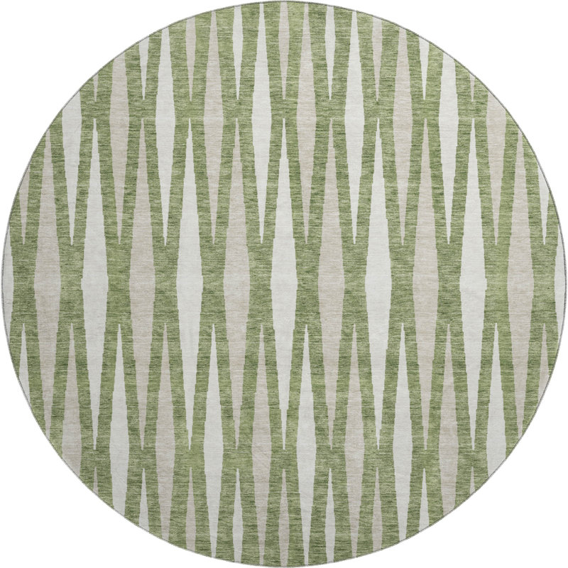 Premium Machine Washable Prisco Green Rug, Round 8'