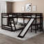 Lit simple superposé au dessus d'un lit double avec lit mezzanine simple avec bureau et glissière, garde-corps pleine longueur, blanc-2028916288