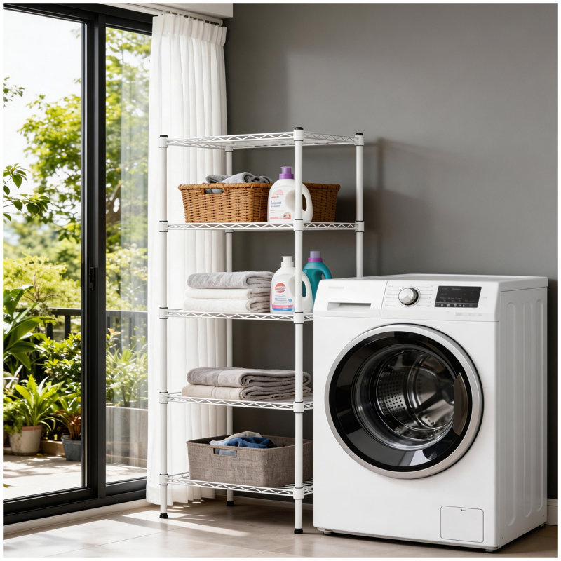 Étagère robuste en fil métallique réglable à 5 niveaux - Étagères de rangement robustes, support de rangement robuste et pratique pour la salle de lavage, la salle de bain, la cuisine et les petits espaces