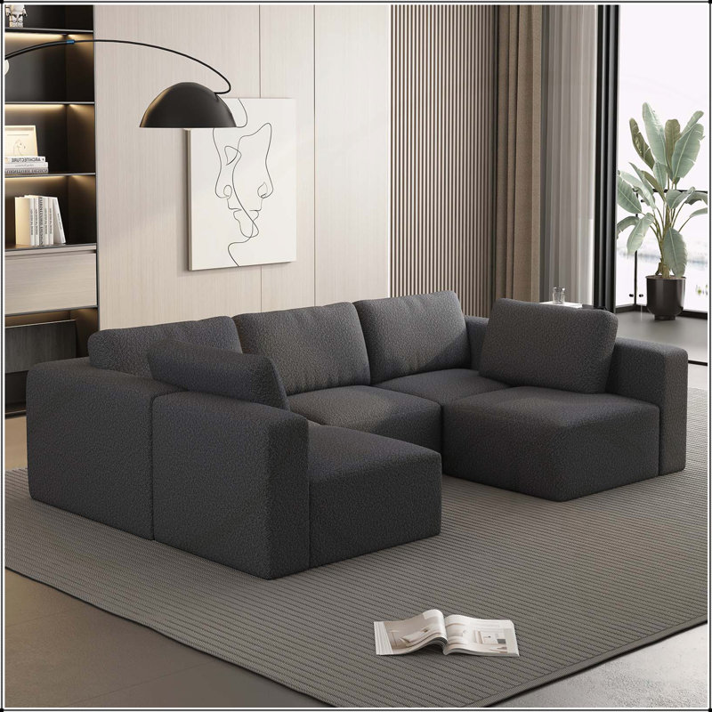 Canapé-lit modulaire Boneless avec méridienne et repose-pieds, ensemble convertible en forme de U, éponge compressée (Combo 3A + 2B)
