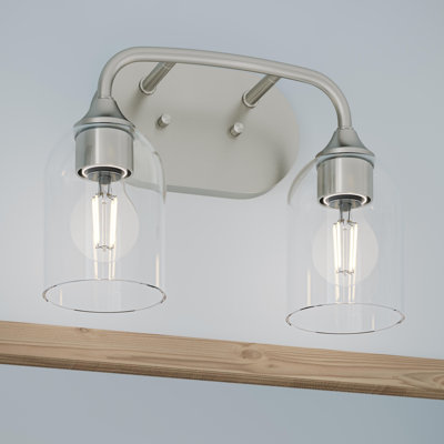 Meuble-lavabo en nickel brossé 2 lumières avec abat-jour en verre transparent Ilia