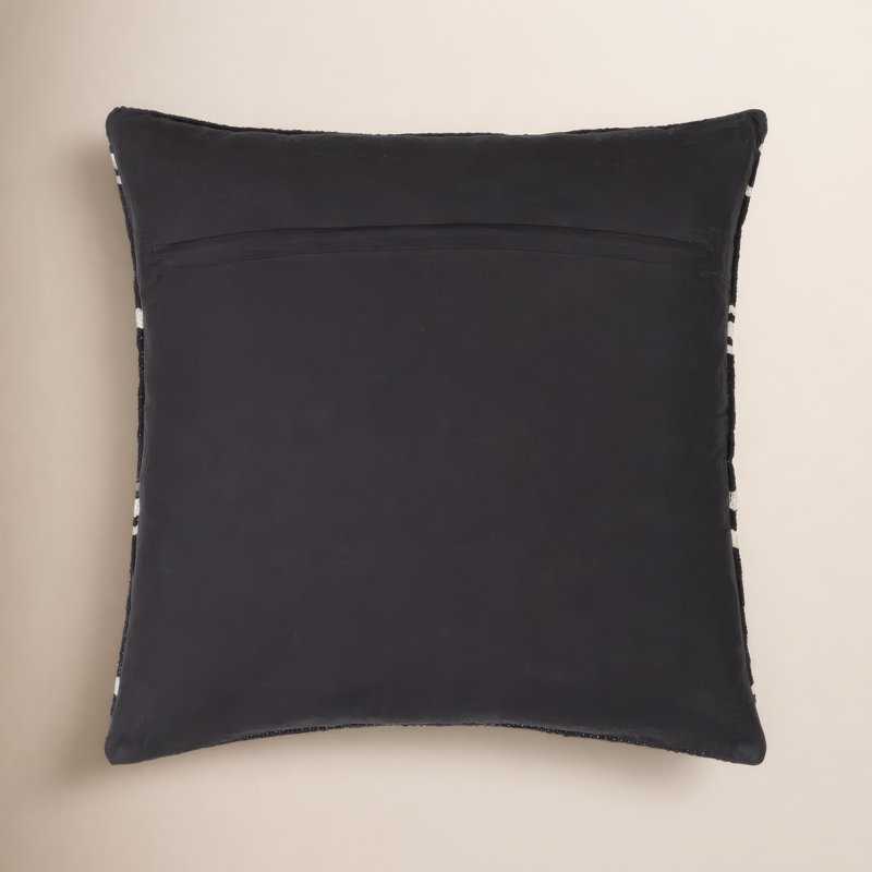 Jeté en coton Chanterelle, 18 po x 18 po, Noir / blanc, Polyester/ Bourre en polyester