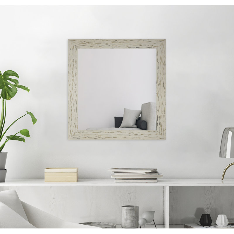 Hensel Solid Wood Flat Mirror, Cream/Brown, 35" H x 35" W