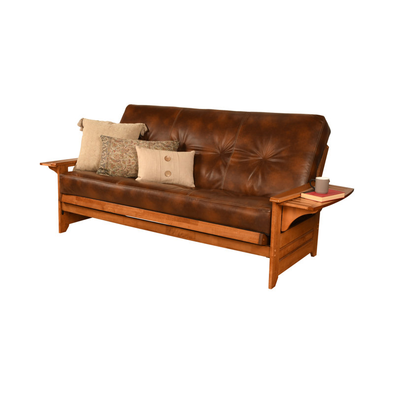 Stratford Full Futon and Mattress, Saddle Brown, Barbados, Premium Pocket Coil