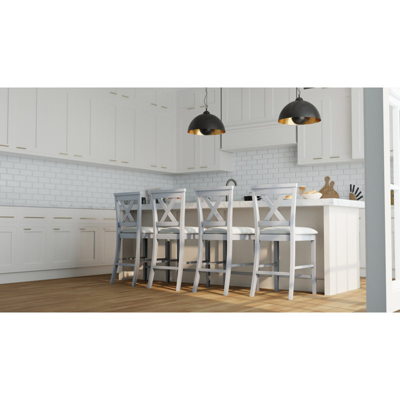 Elegant White 23" Counter Stool with Comfortable Foam Cushioning, White Fabric/Antique White Frame