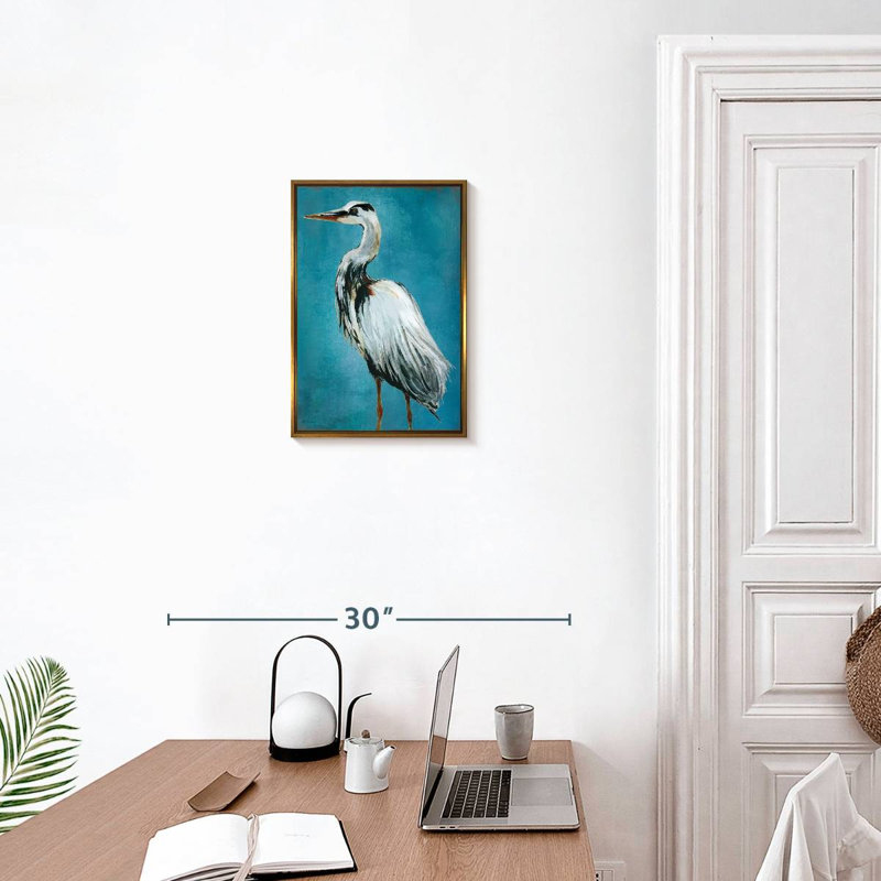 Grand héron bleu II, Floating Frame Gold, 13" x 19"