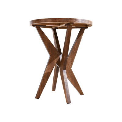 Jahey Wooden Crossed Legs Round End Table with Smooth Top and Sturdy Four-Leg Base