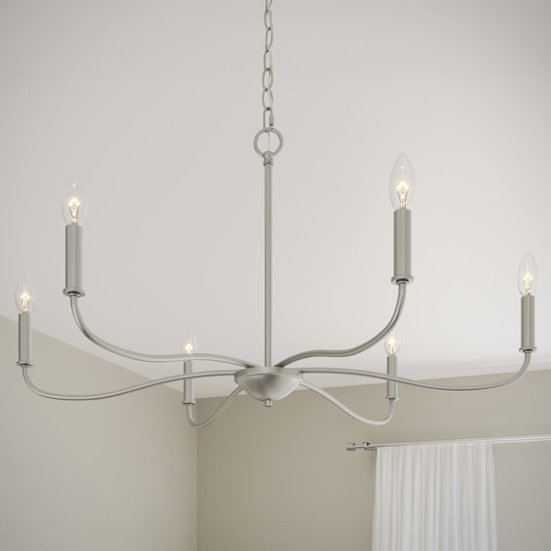 Ilia 6-Light Brushed Nickel Large Chandelier, Brushed Nickel, 18.25" H x 34" W x 34" D