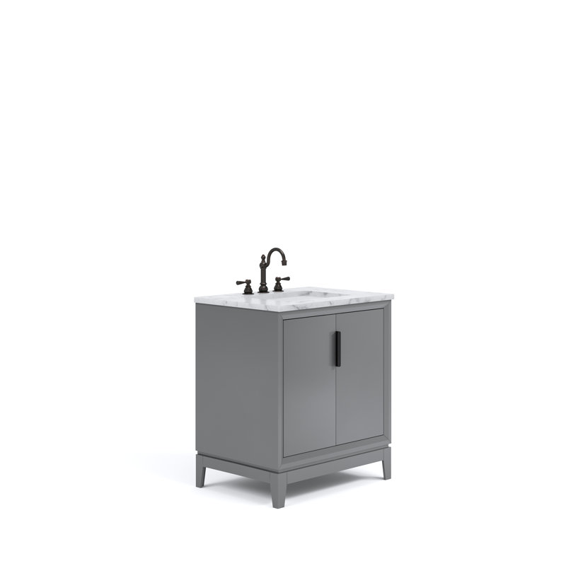 Elizabeth 30" Carrara White Marble Countertop Bath Vanity with Faucet, Hook, Cashmere Gray