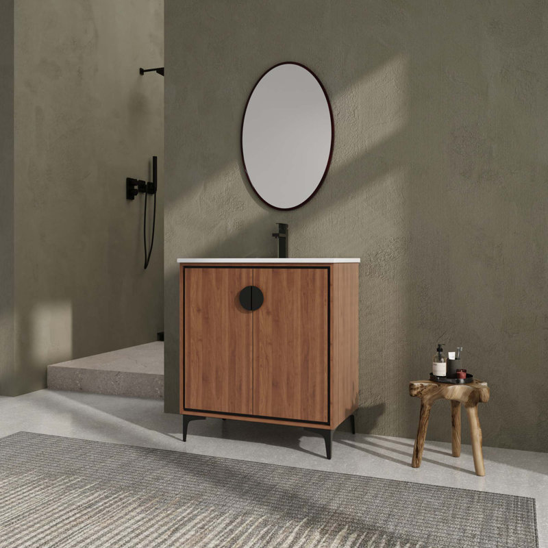 Meuble-lavabo moderne avec lavabo supérieur simple et 2 portes à fermeture douce