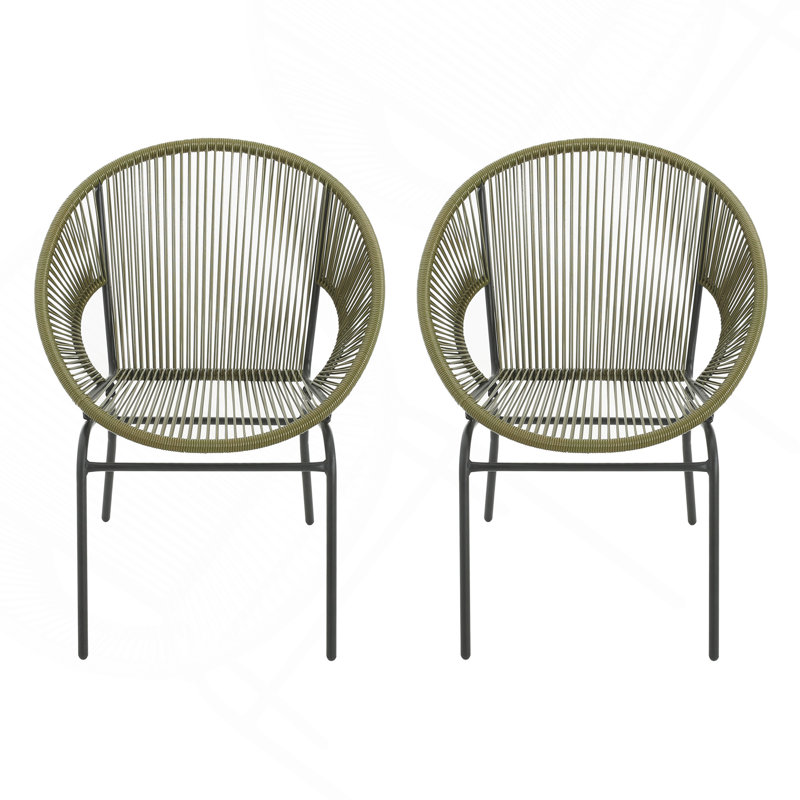 Oudoor Wicker Chair, Green, Set of 2