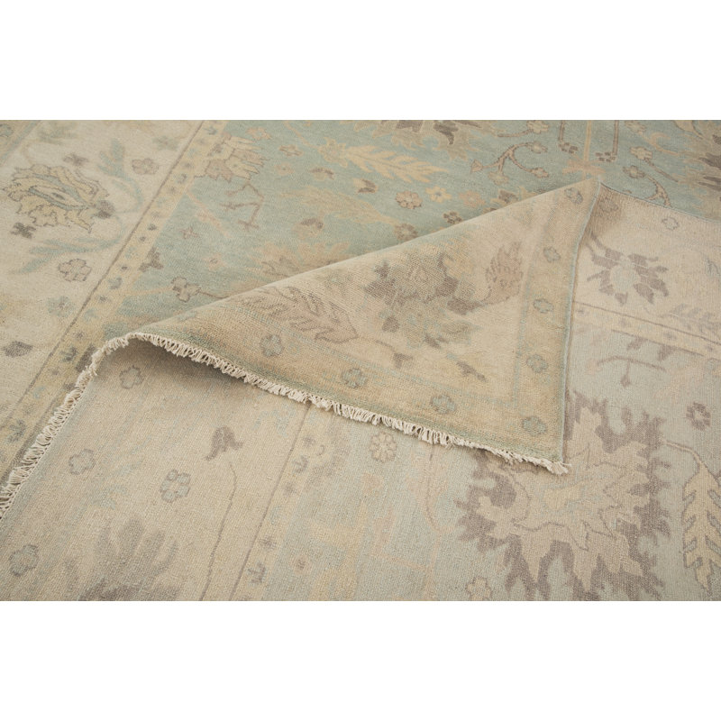 Tapis oriental en laine noué à la main bleu, Rectangle de 10 pi x 14 pi