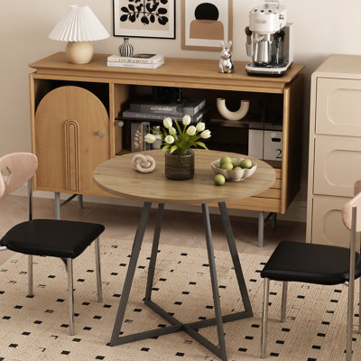Table de salle à manger ronde 31,5 pouces, petite table de cuisine circulaire avec pieds en métal noir pour 2 à 4 personnes, table de salle à manger moderne, brun (table seulement)