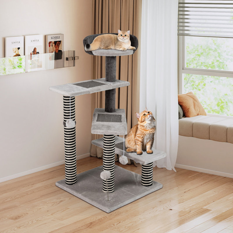 Tour pour arbre à chat 2 en 1 avec perchoirs à griffes suspendus