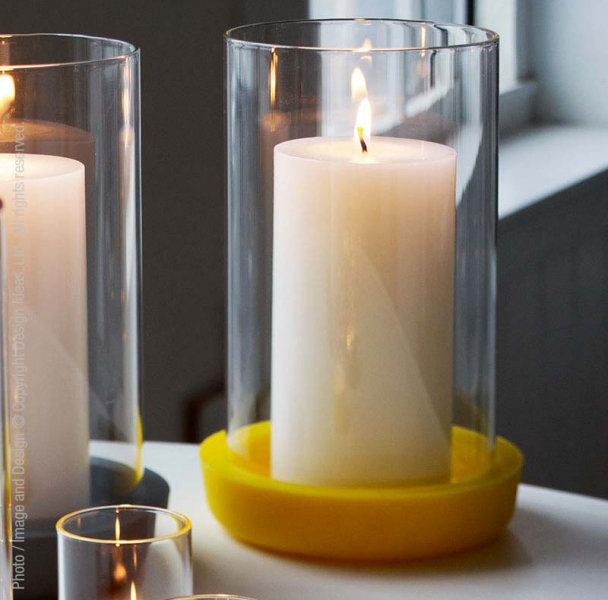 Glass Tabletop Hurricane with Candle Included, Yellow, Small