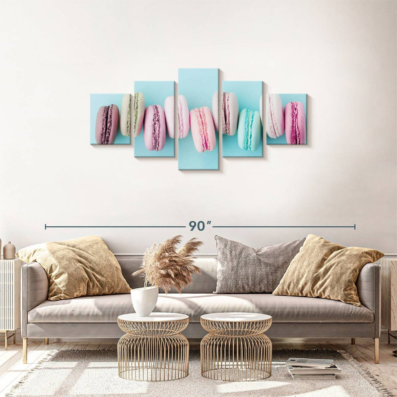 Délectable macarons sur toile, 5 pièces, H 68 po x l 30 po x P 1,25 po