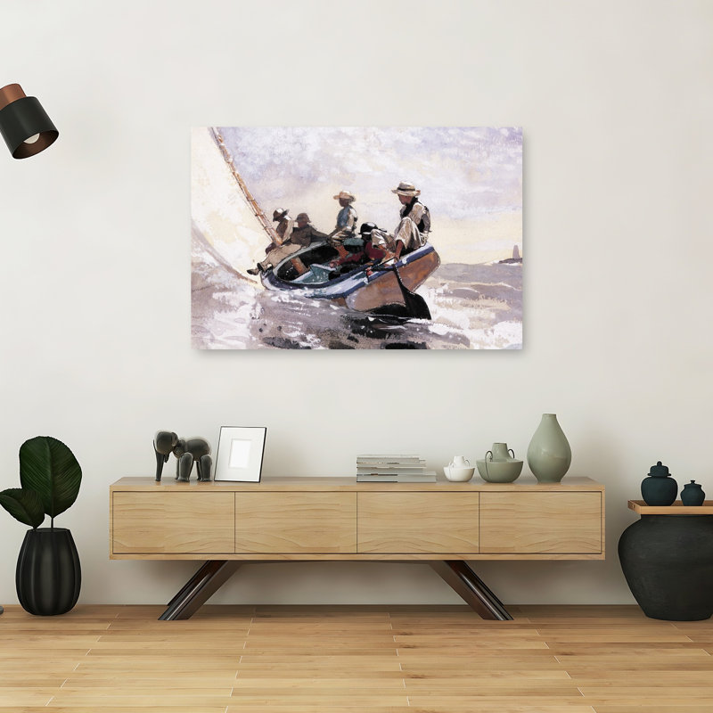 Sailing The Catboat, 1873 Classic Contemporary Orchid Ocean Summer Wall Art Print by Winslow Homer - 1 Piece Wrapped Canvas Wall Art
