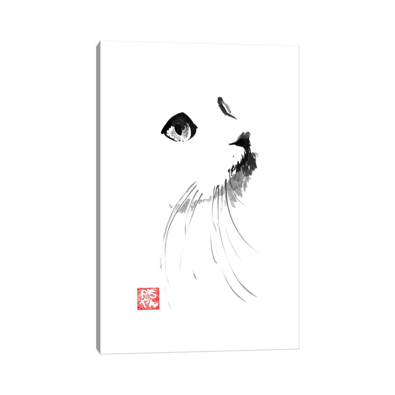 Cat In White by Péchane - Print on Canvas, Wrapped Canvas, 20.32 cm H x 30.48 cm W