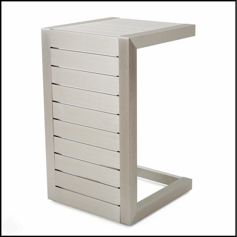 Table d'appoint d'extérieur en forme de C CAPE CORAL ALU avec structure en aluminium résistant à la rouille et conception polyvalente pour une utilisation au bord de la piscine ou sur la terrasse