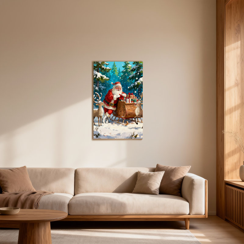 Père Noël de Noël avec renne et traîneau, H 40 po x l 28 po
