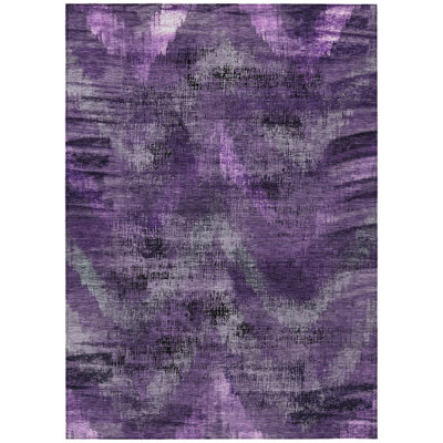 3' X 5' Purple Lavender And Gray Abstract Washable Indoor Outdoor Area Rug