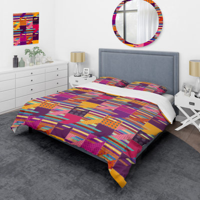 Multicolor Geometrical Patchwork - Abstract Duvet Cover Set - Microfiber Polyester
